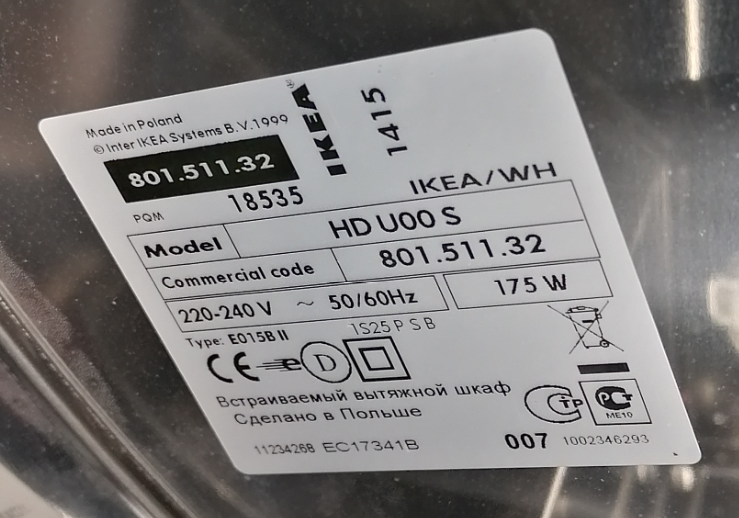 Primer nalepke Ikea za kuhinjsko napo